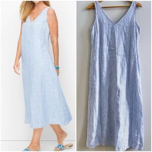 NEW Talbots Linen Maxi Dress Sandy Stripe Women's 2 Blue White